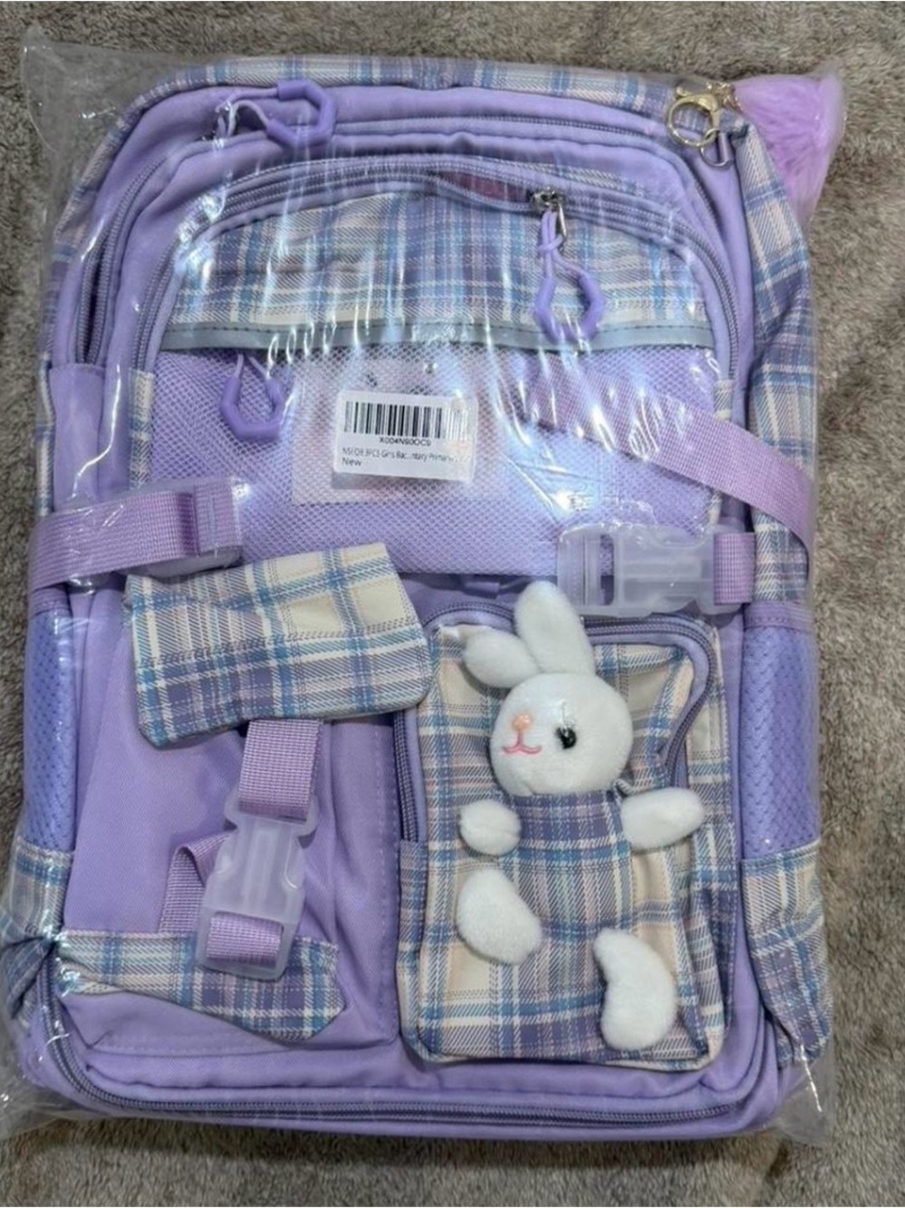 Lavender Plaid Cute Bunny Backpack